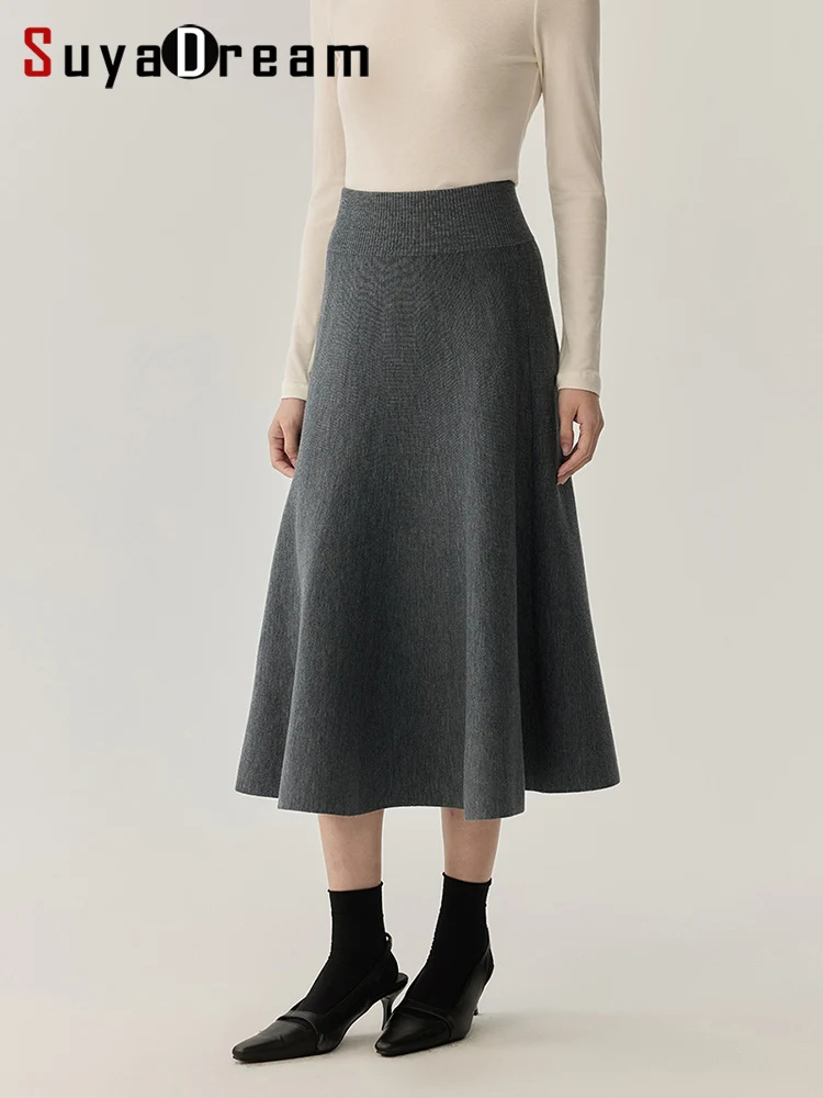 SuyaDream, Women Elegant Skirt, A-Line, Solid Knitted Skirts, Sheep Wool, 2025 Autumn Winter Warm Under Dress, Black, Charcoal
SuyaDream, Women Elegant Skirt, A-Line, Solid Knitted Skirts, Sheep Wool, 2025 Autumn Winter Warm Under Dress, Black, Charcoal
