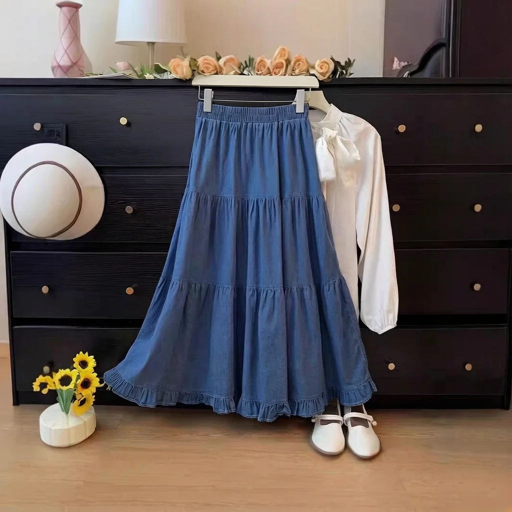 Women's Half Body Skirt Fashion Street Spring Summer Ruffled Denim Skirts High-waist Retro A-line Long Skirt
Women's Half Body Skirt Fashion Street Spring Summer Ruffled Denim Skirts High-waist Retro A-line Long Skirt