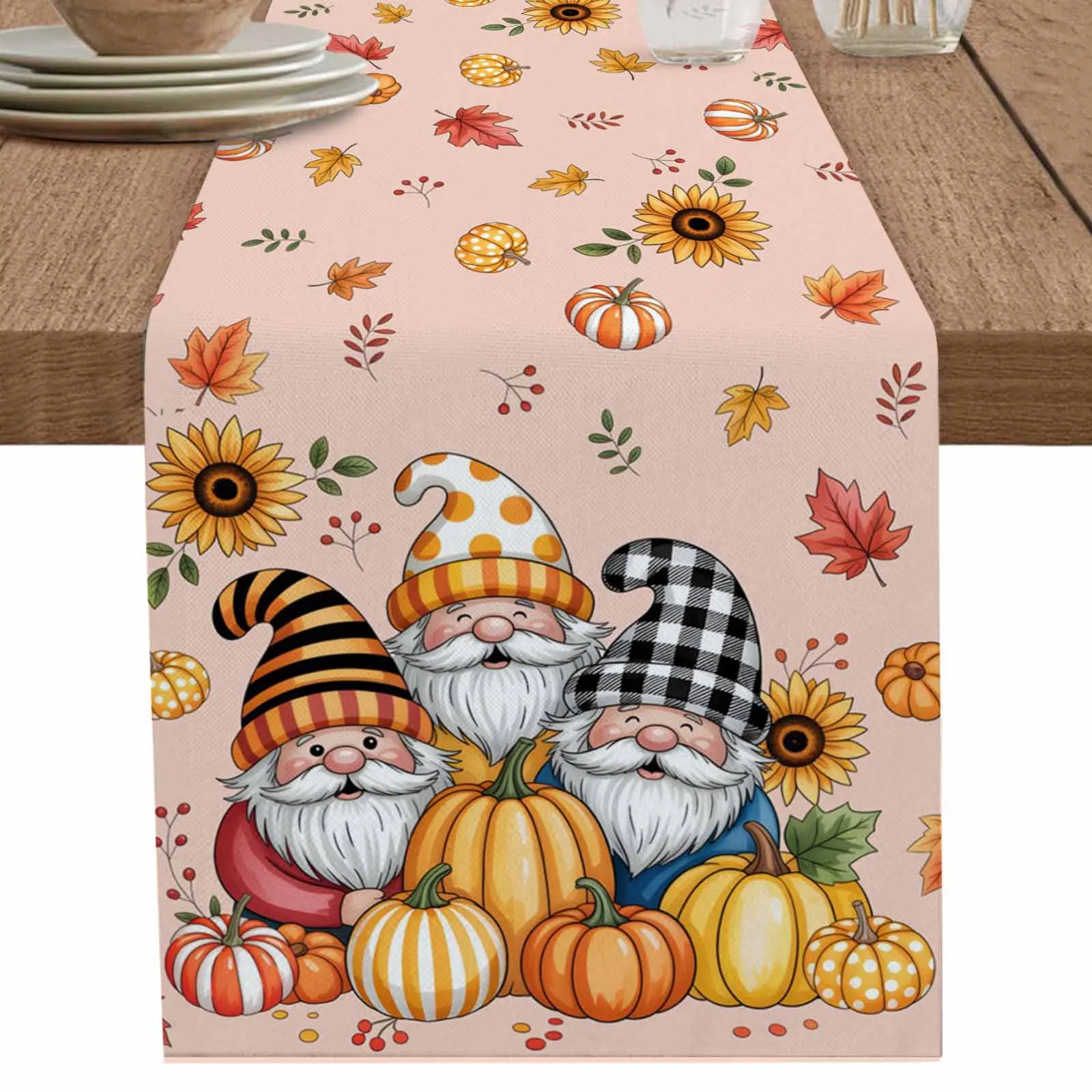 Maple Leaf Gnome Pumpkin Table Runner Party Polyester Table Cover for Home Dining Decoration
Maple Leaf Gnome Pumpkin Table Runner Party Polyester Table Cover for Home Dining Decoration