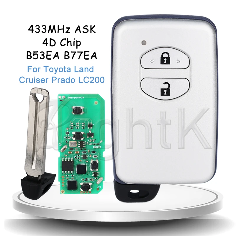 Car Remote Control Key 433MHz ASK For Toyota Land Cruiser Prado LC200 2009-2013 B53EA B77EA 47 Chip A433 Car Smart Key 2 Buttons
Car Remote Control Key 433MHz ASK For Toyota Land Cruiser Prado LC200 2009-2013 B53EA B77EA 47 Chip A433 Car Smart Key 2 Buttons