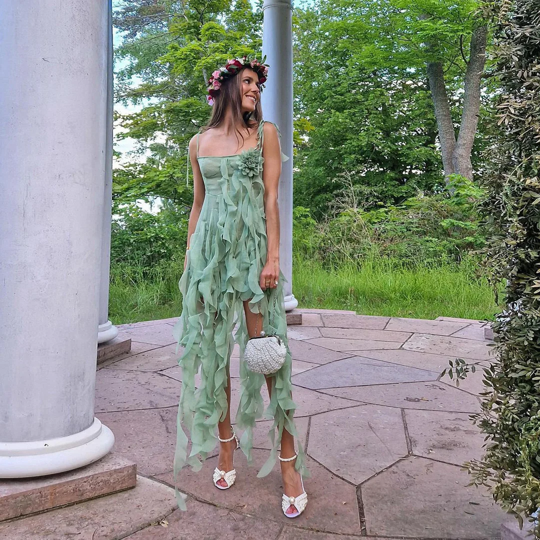 Garden Sage Ruffles Tulle Dresses Spaghetti Strap Sheer Illusion Dress Women Tassel Tulle Summer Dresses vestidos de fiesta
Garden Sage Ruffles Tulle Dresses Spaghetti Strap Sheer Illusion Dress Women Tassel Tulle Summer Dresses vestidos de fiesta