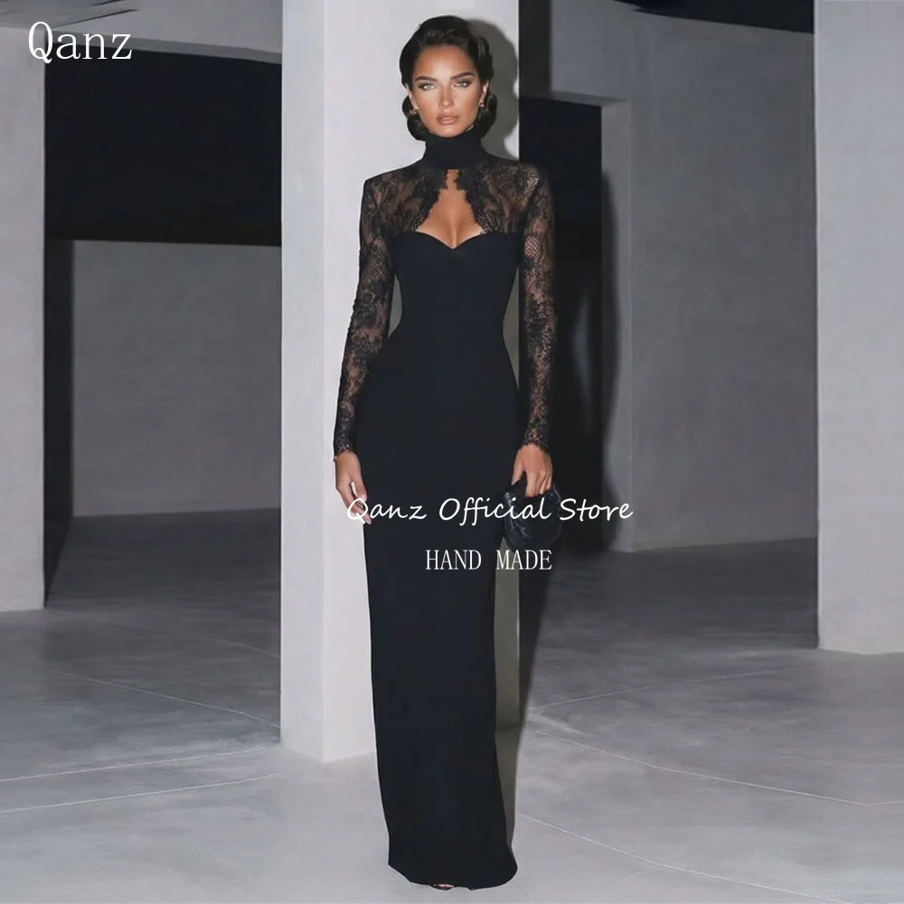 Qanz Modern Black Satin Evening Dresses Mermaid Long Lace Sleeves Vestidos De Gala De Noche Formal Dresses Woman Customized
Qanz Modern Black Satin Evening Dresses Mermaid Long Lace Sleeves Vestidos De Gala De Noche Formal Dresses Woman Customized