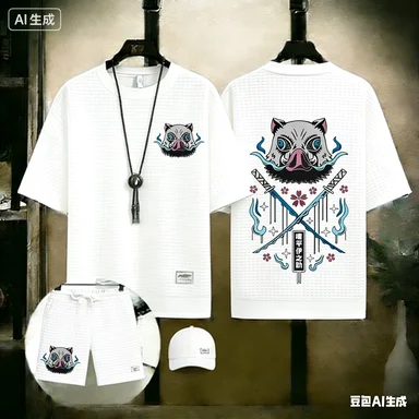 Men's Demon Slayer Inosuke Hashibira Boar Mask Print 2 Piece Outfit Waffle Knit T-shirt + Shorts Set Anime Streetwear Tracksuit
Men's Demon Slayer Inosuke Hashibira Boar Mask Print 2 Piece Outfit Waffle Knit T-shirt + Shorts Set Anime Streetwear Tracksuit