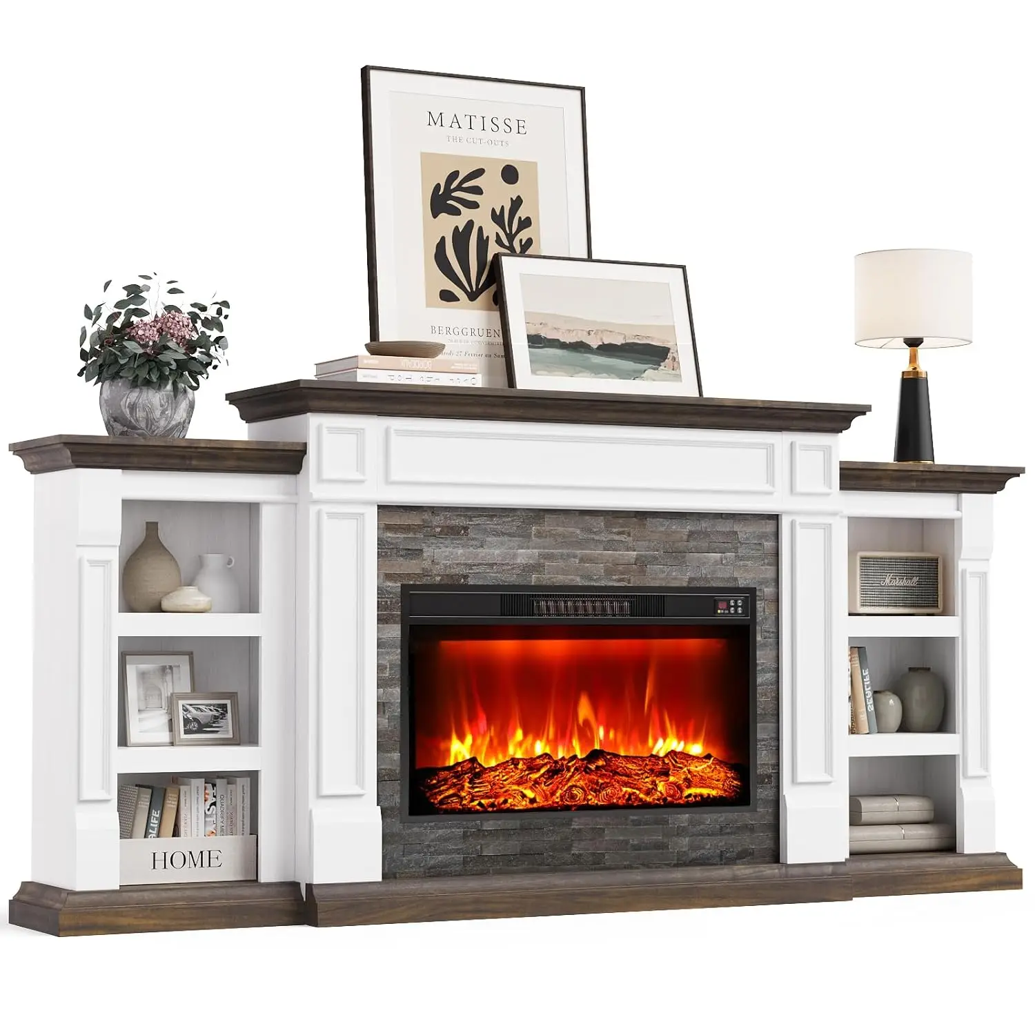 80" Electric Fireplace with Mantel and Cabinets, Fireplace TV Stand for Living Room Bedroom, Stacked Stone Surround, Customized
80" Electric Fireplace with Mantel and Cabinets, Fireplace TV Stand for Living Room Bedroom, Stacked Stone Surround, Customized