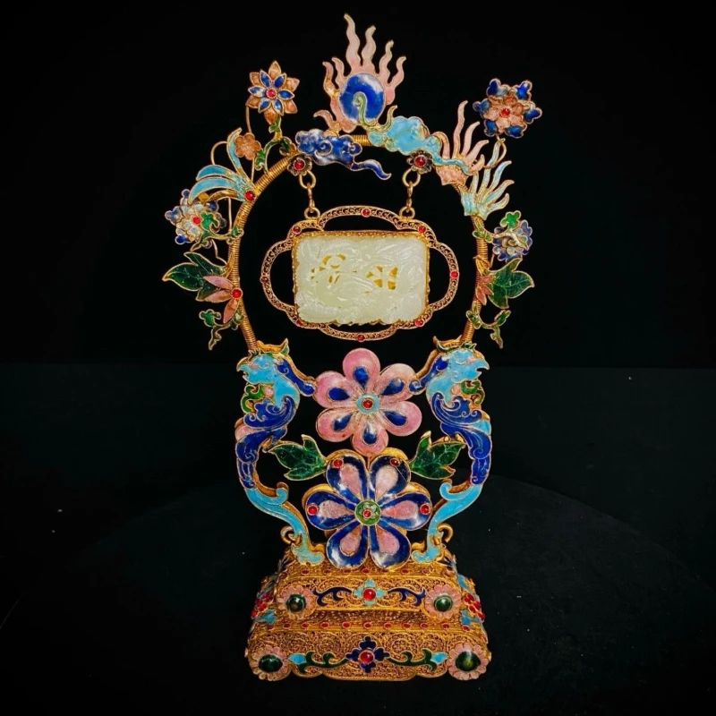 Inlaid white jade double phoenix flower screen antique collection ornament
Inlaid white jade double phoenix flower screen antique collection ornament