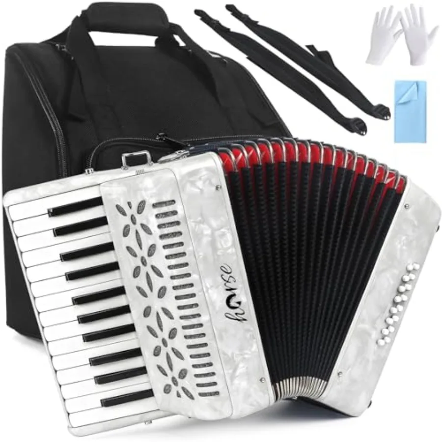 25-клавишный аккордеон с 16 басами, портативный, легкий, белый, для взрослых и начинающих, с регулируемыми ремнями
25-клавишный аккордеон с 16 басами, портативный, легкий, белый, для взрослых и начинающих, с регулируемыми ремнями