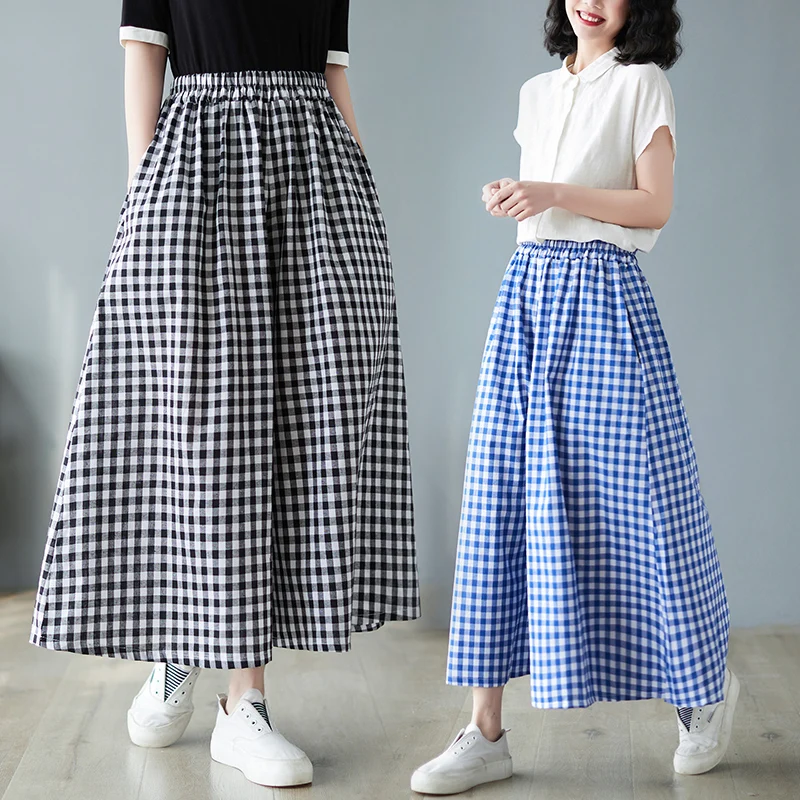 523 Summer New Design Wide Leg Pants Cotton Linen Plaid Classical All-Match Elastic High Wasit Casual Loose Trousers For Women
523 Summer New Design Wide Leg Pants Cotton Linen Plaid Classical All-Match Elastic High Wasit Casual Loose Trousers For Women