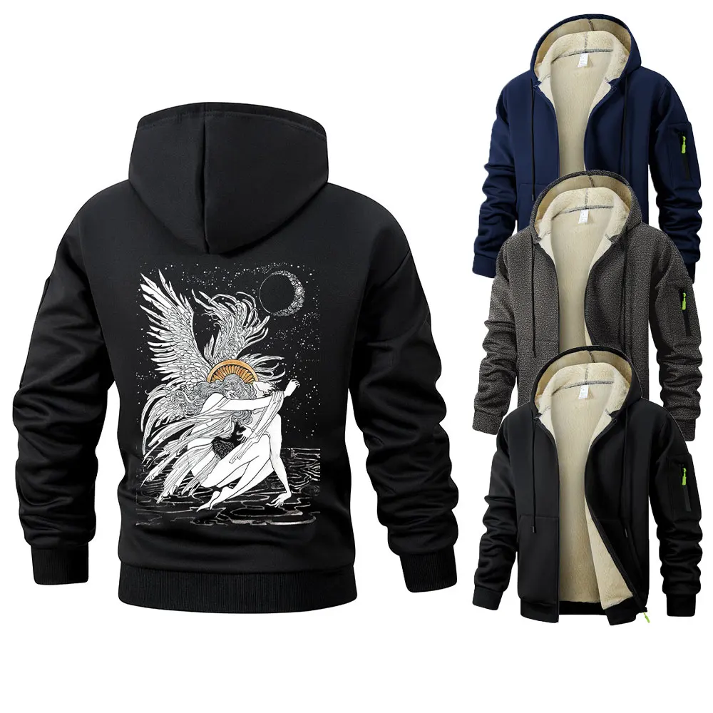 Winter Men’s Lambswool Plush Lined Coat Winged Goddess Printing Jackets Zip Windproof Hoodie Sweatshirt High Quality Outfits Top
Winter Men’s Lambswool Plush Lined Coat Winged Goddess Printing Jackets Zip Windproof Hoodie Sweatshirt High Quality Outfits Top