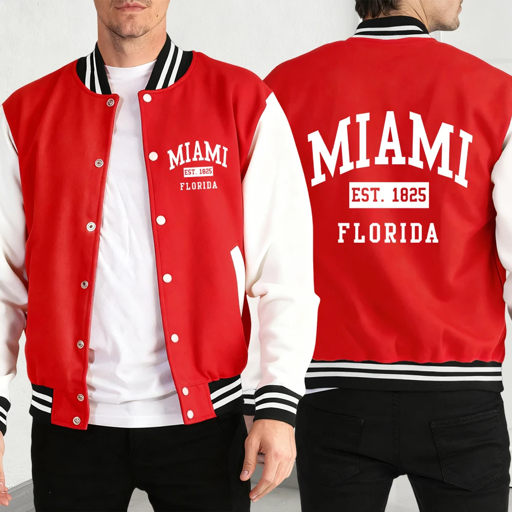 Miami Est 1825 Florida Print Men Baseball Jacket Fashion Retro Streetwear Fleece Loose Jersey Unisex All-Match Autumn Coat
Miami Est 1825 Florida Print Men Baseball Jacket Fashion Retro Streetwear Fleece Loose Jersey Unisex All-Match Autumn Coat