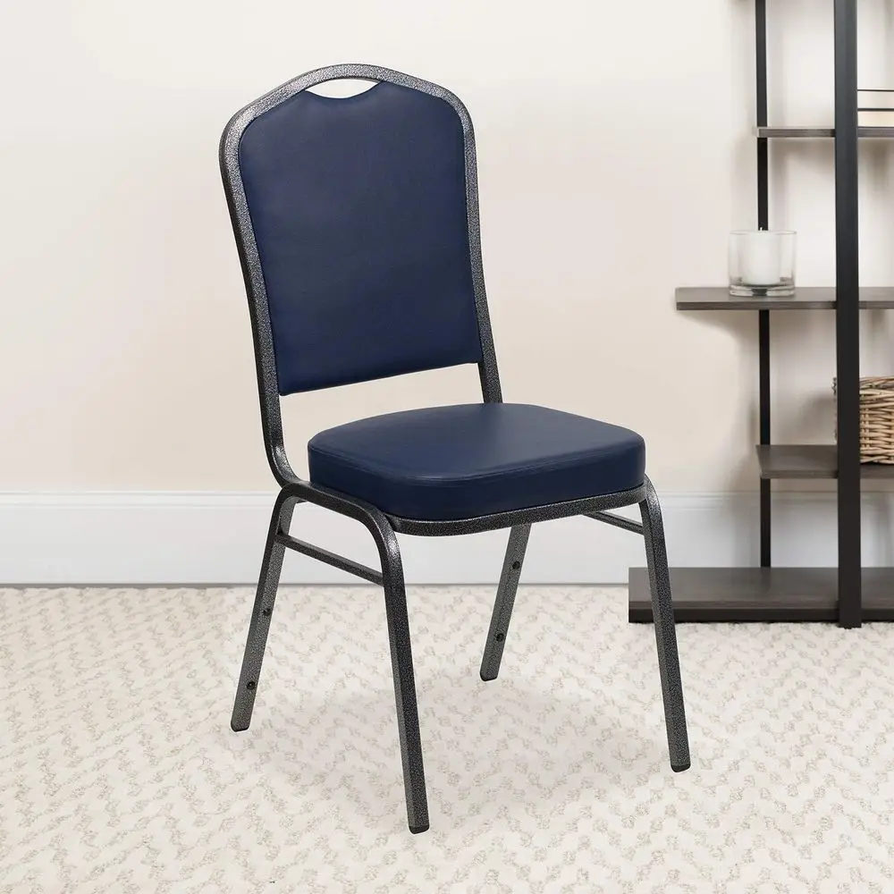 4 Pack Crown Back Stacking Banquet Chair in Navy Vinyl Silver Vein Frame
4 Pack Crown Back Stacking Banquet Chair in Navy Vinyl Silver Vein Frame