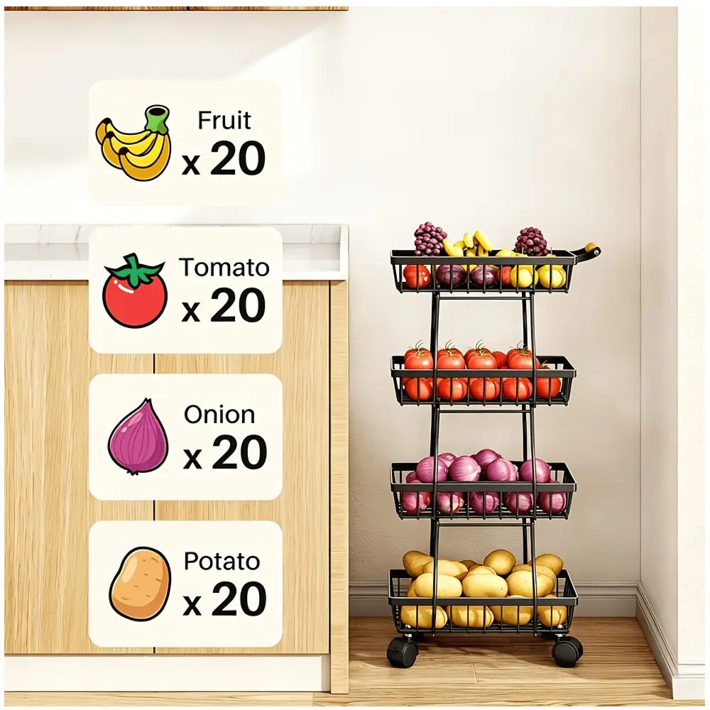 4-Tier Rotating Metal Fruit & Veg Basket – Stackable Kitchen Storage Cart with Smooth Wheels, Slim Design for Tight Spaces, Corner-Friendly Open Shelf Rack – Ideal for Pantry, Bathroom or Countertop Use
4-Tier Rotating Metal Fruit & Veg Basket – Stackable Kitchen Storage Cart with Smooth Wheels, Slim Design for Tight Spaces, Corner-Friendly Open Shelf Rack – Ideal for Pantry, Bathroom or Countertop Use