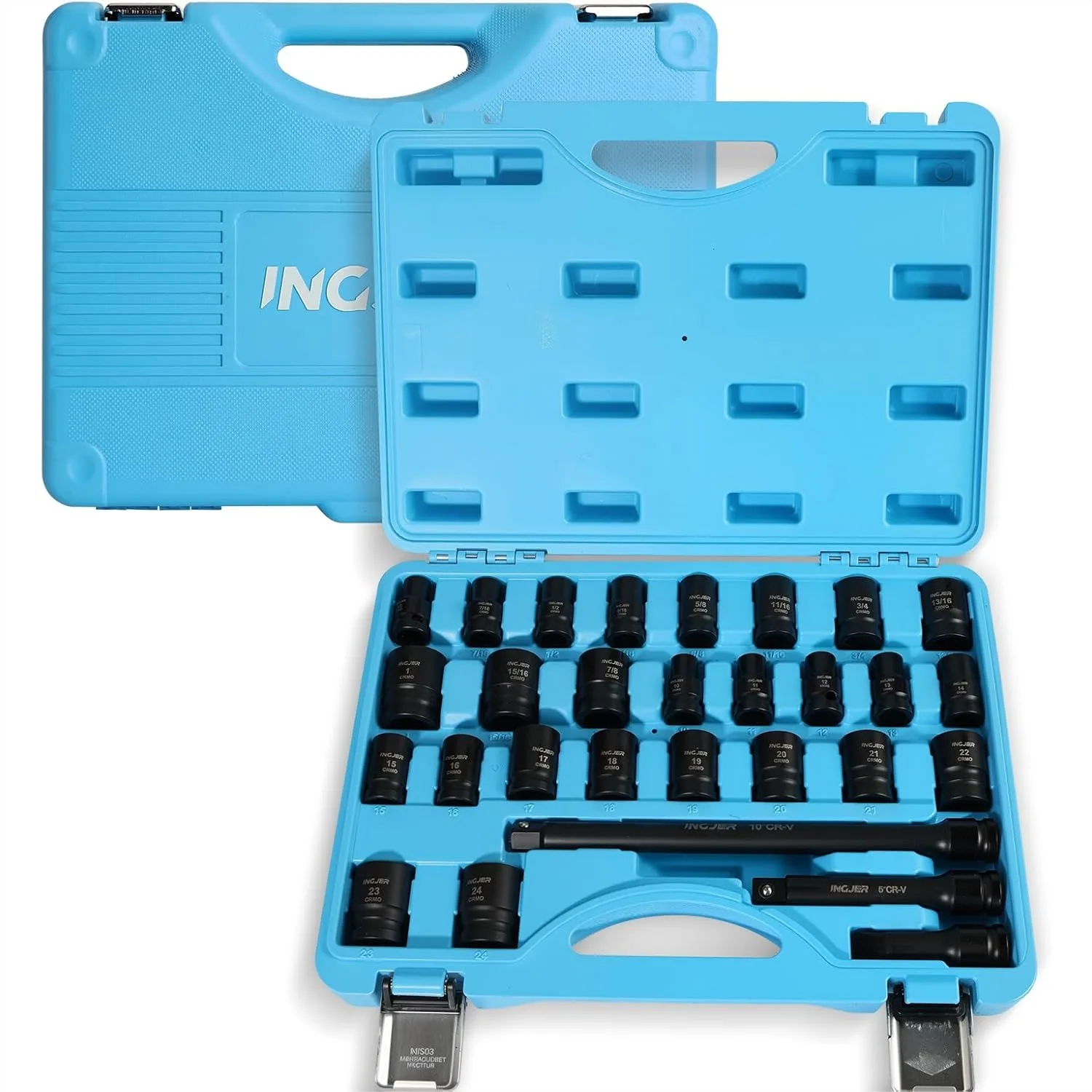 1/2 Inch Drive 29Pcs Impact Socket Set SAE And Metric With Extension Bars CR-MO High Torque
1/2 Inch Drive 29Pcs Impact Socket Set SAE And Metric With Extension Bars CR-MO High Torque