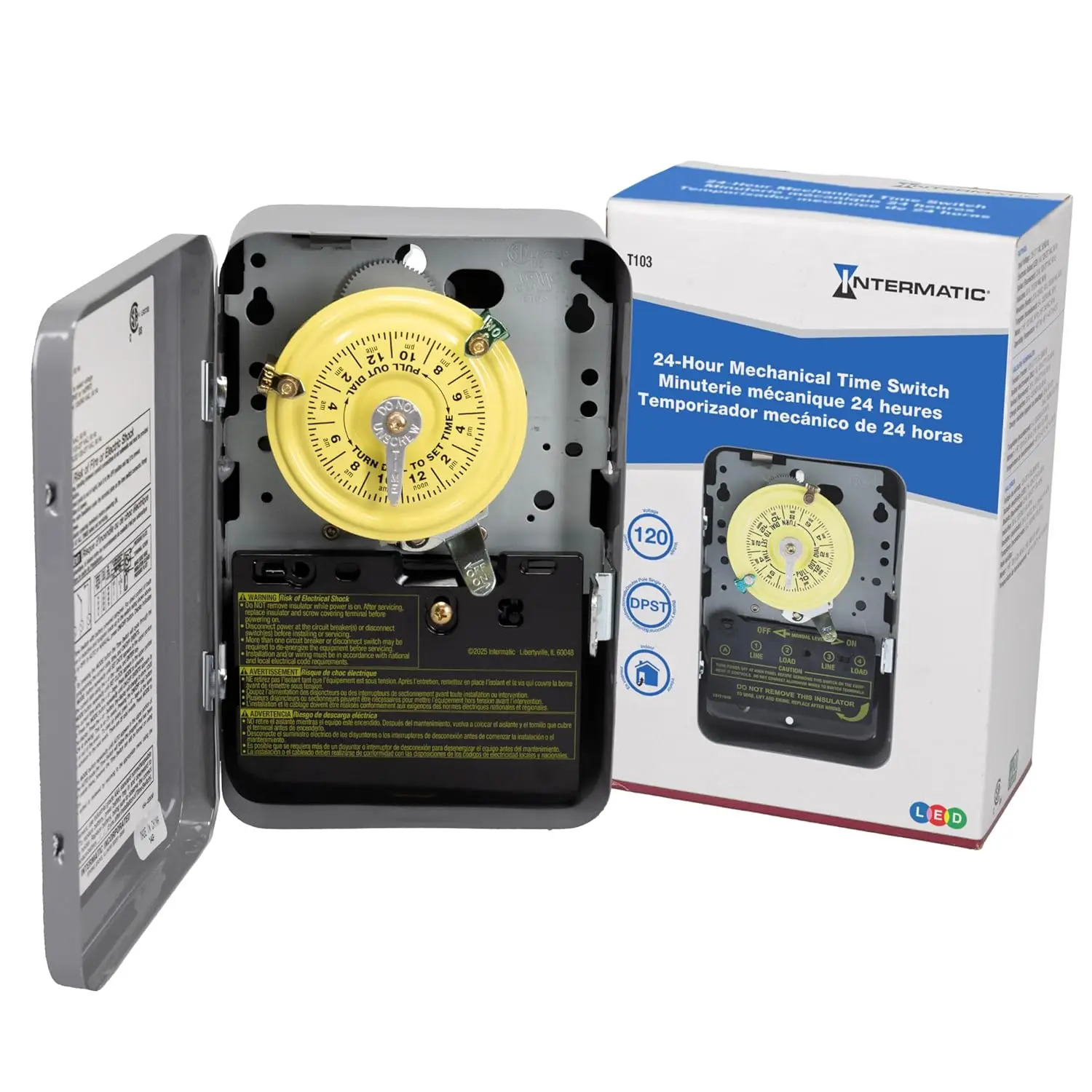 24-Hour Mechanical Timer Switch 120V DPST 40A Heavy-Duty Indoor Enclosure for Pumps Lighting HVAC Fans
24-Hour Mechanical Timer Switch 120V DPST 40A Heavy-Duty Indoor Enclosure for Pumps Lighting HVAC Fans