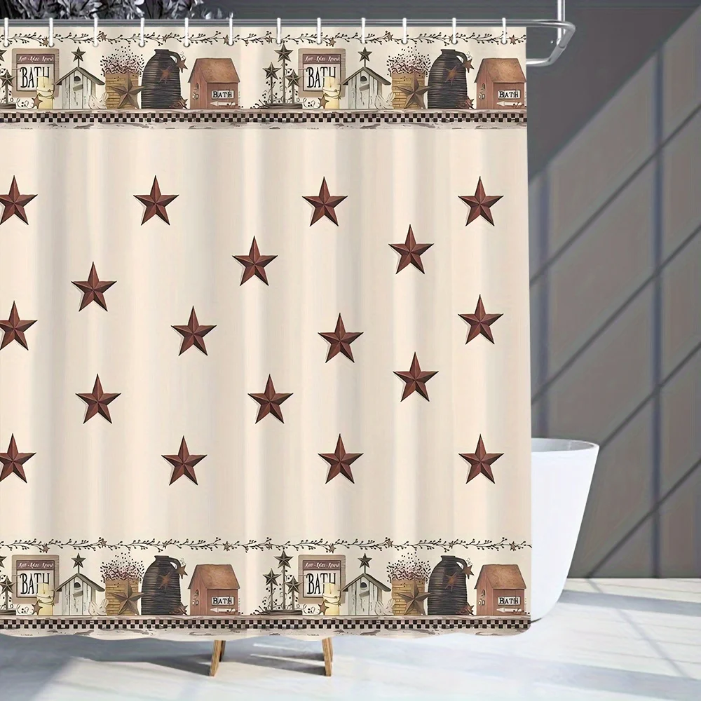 1 шт., бежевая и коричневая занавеска для душа со звездами, полиэфирная ткань, можно стирать в машине, подходит для украшения ванной комнаты