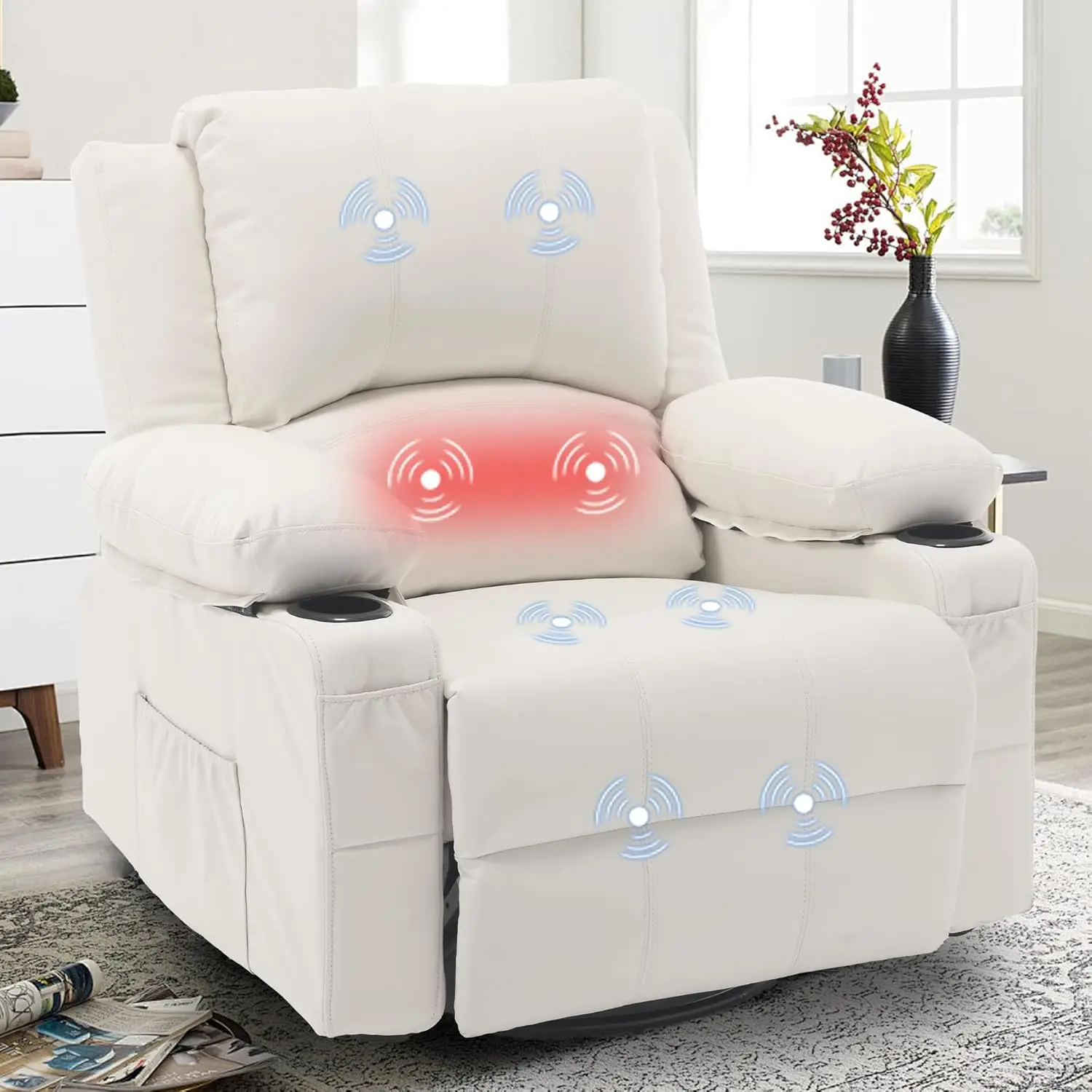 Massage Electric Swivel Rocker Recliner Remote Control Overstuffed PU Leather Lumbar Support Metal Legs Cup Holder-Modern Single
Massage Electric Swivel Rocker Recliner Remote Control Overstuffed PU Leather Lumbar Support Metal Legs Cup Holder-Modern Single