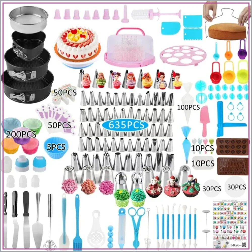 636-Piece Cake Decorating Kit with Pans, Turntable & Carrier
636-Piece Cake Decorating Kit with Pans, Turntable & Carrier