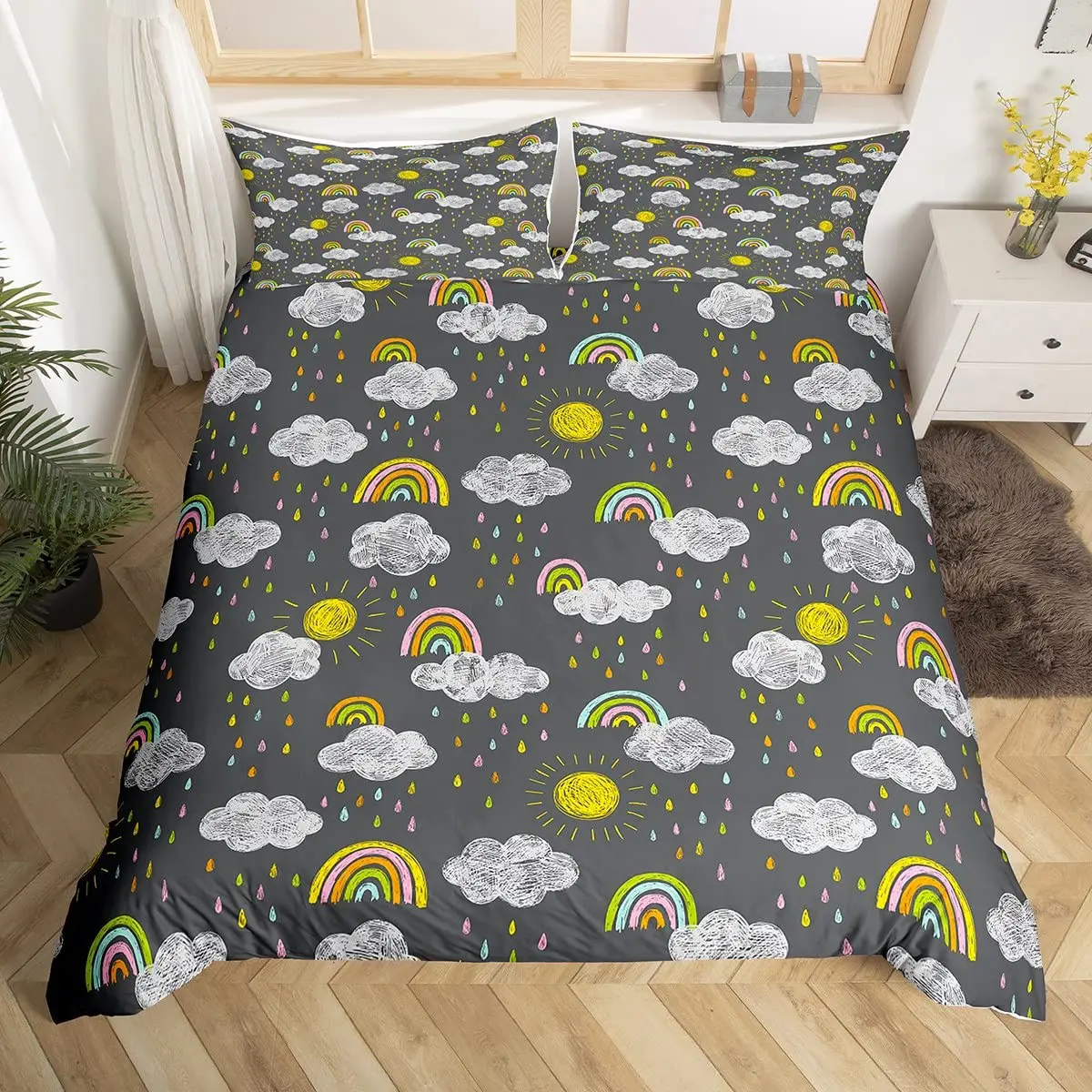 Rainbow King Queen Duvet Cover Colorful Rainbows Bedding Set Watercolor Floral Butterfly Comforter Cover Polyester Quilt Cover
Rainbow King Queen Duvet Cover Colorful Rainbows Bedding Set Watercolor Floral Butterfly Comforter Cover Polyester Quilt Cover