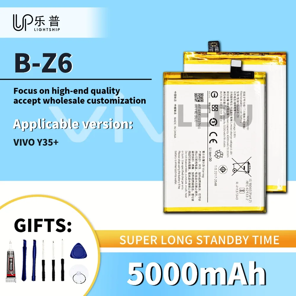 B-Z6 5000mAh Original Batteries for VIVO Y35 PLUS Phone Battery with Tools Kits Phone Replacement Battery B-Z6 for VIVO Y35 PLUS
B-Z6 5000mAh Original Batteries for VIVO Y35 PLUS Phone Battery with Tools Kits Phone Replacement Battery B-Z6 for VIVO Y35 PLUS