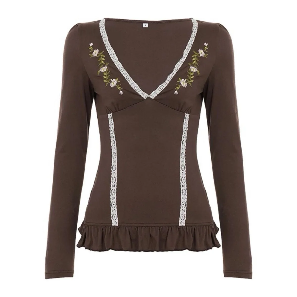 Y2K Cottagecore Floral Lace Trim Top Women V Neck Long Sleeve Slim Ruffle Hem Casual Blouse
Y2K Cottagecore Floral Lace Trim Top Women V Neck Long Sleeve Slim Ruffle Hem Casual Blouse