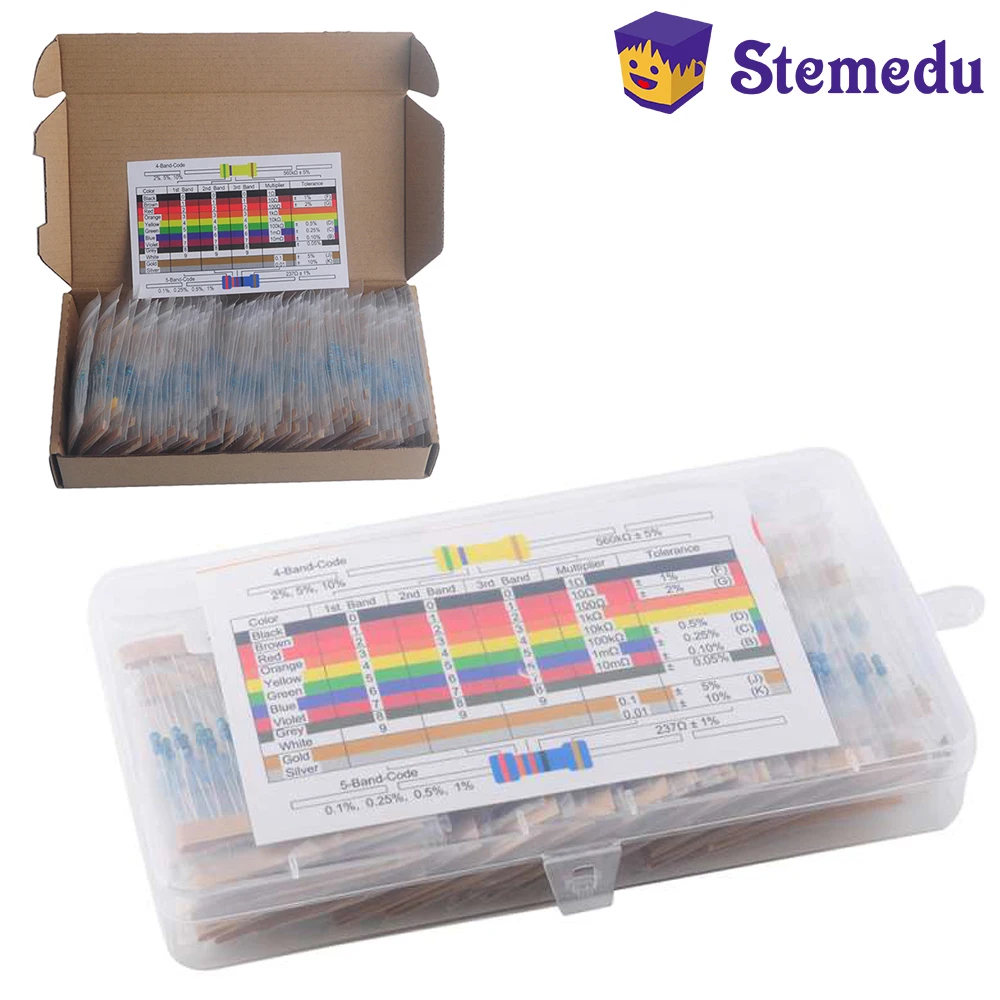 1460/600PCS 1/4W 73 Values 1% Tolerance Electronic Metal Film Resistors Assortment Kit 10R-1M Ohm with Band Sticker for Arduino
1460/600PCS 1/4W 73 Values 1% Tolerance Electronic Metal Film Resistors Assortment Kit 10R-1M Ohm with Band Sticker for Arduino