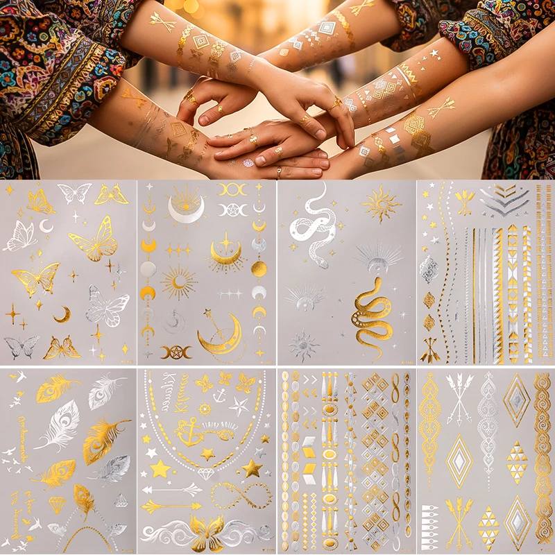 Glitter Bohemian Temporary Tattoo Sticker Golden Silvery Henna Waterproof Tattoo Sticker For Women Body Art Fake Tattoo
Glitter Bohemian Temporary Tattoo Sticker Golden Silvery Henna Waterproof Tattoo Sticker For Women Body Art Fake Tattoo