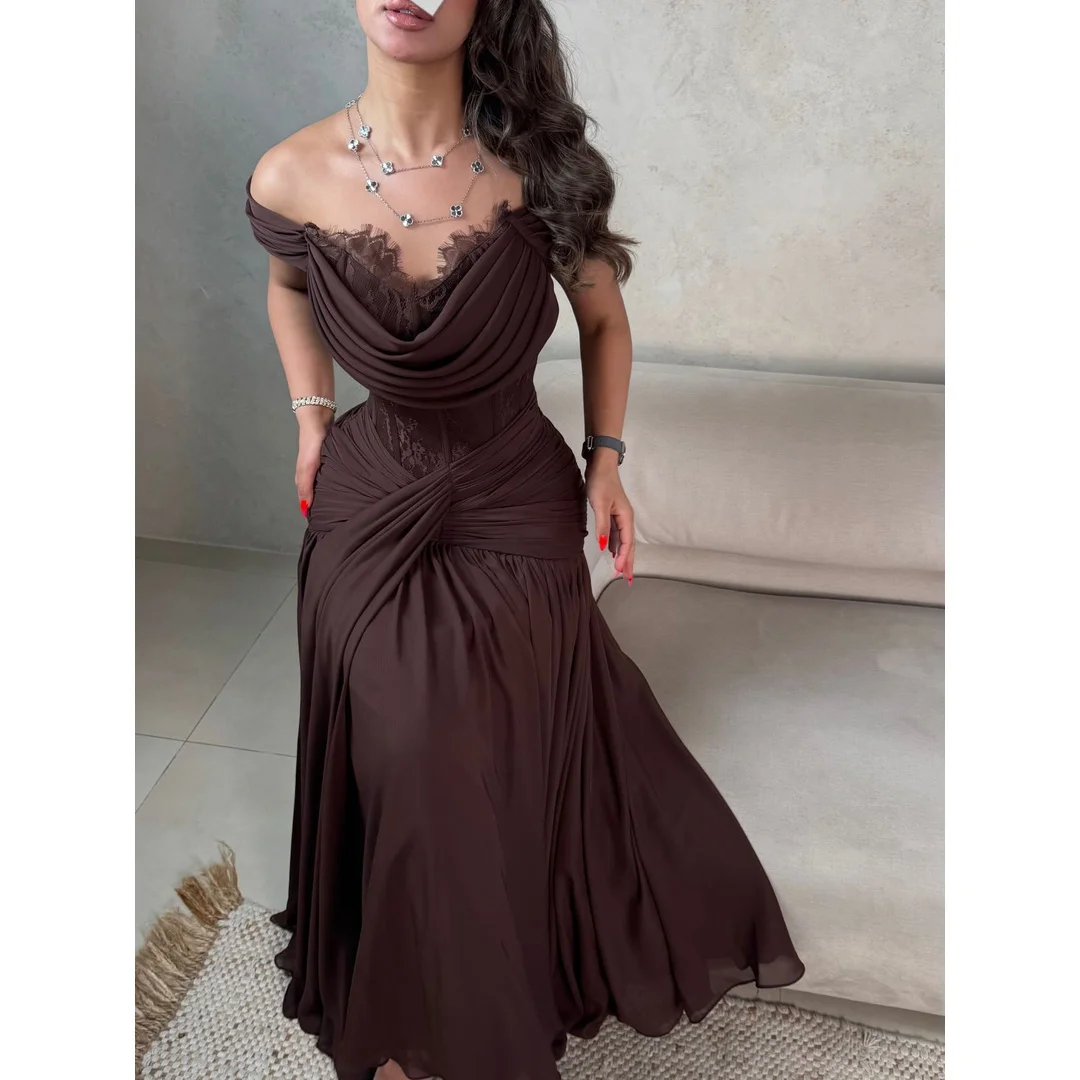 Clara Custom Brown Off-shoulder Lace Sleeveless Evening Dresses Woman Elegant Long Party Dresses for Luxury Party Prom Dress
Clara Custom Brown Off-shoulder Lace Sleeveless Evening Dresses Woman Elegant Long Party Dresses for Luxury Party Prom Dress