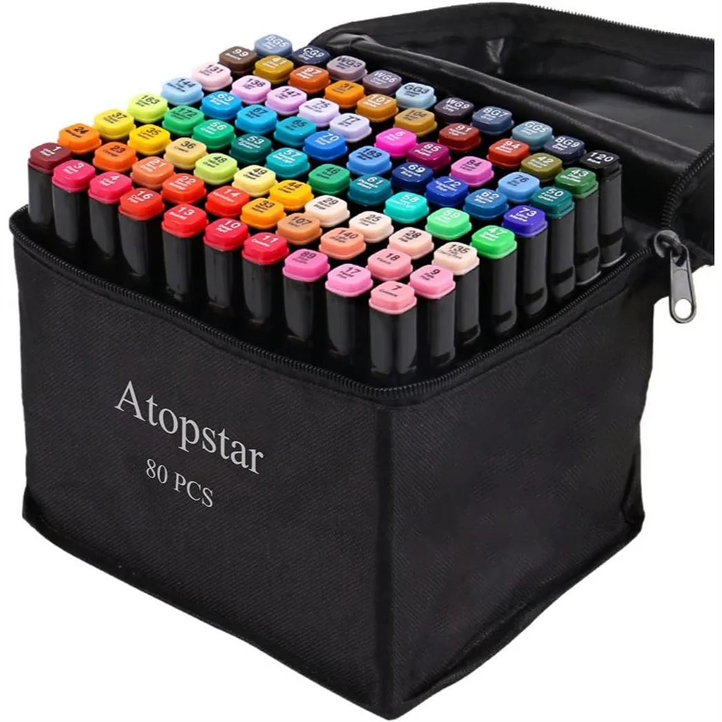 80 Colors Alcohol Markers Dual Tip for Adult Coloring and Drawing Set with Carrying Case
80 Colors Alcohol Markers Dual Tip for Adult Coloring and Drawing Set with Carrying Case