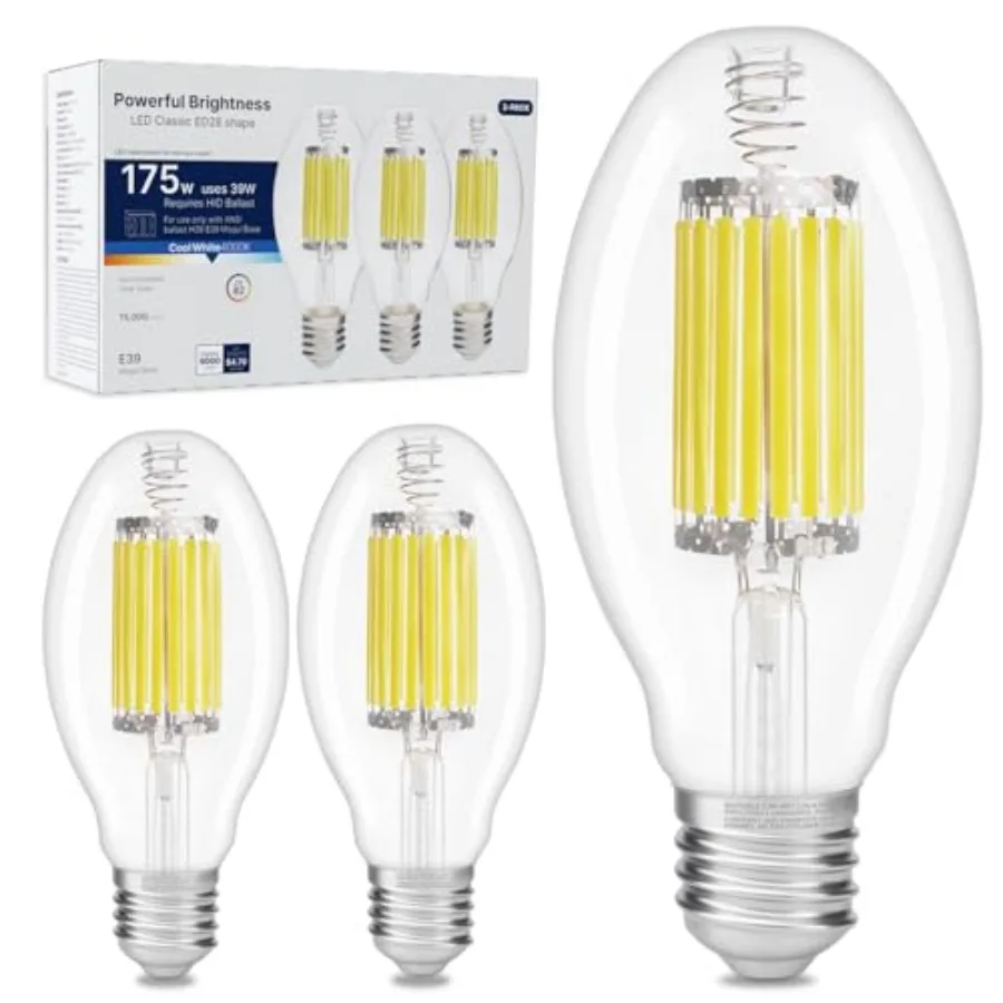 ED28 LED Bulb 39W 6000LM, 175W HID Equivalent, 4000K Cool White, E39 Mogul Base, Ballast Compatible Type A, HID-Ready LED, 120-
ED28 LED Bulb 39W 6000LM, 175W HID Equivalent, 4000K Cool White, E39 Mogul Base, Ballast Compatible Type A, HID-Ready LED, 120-