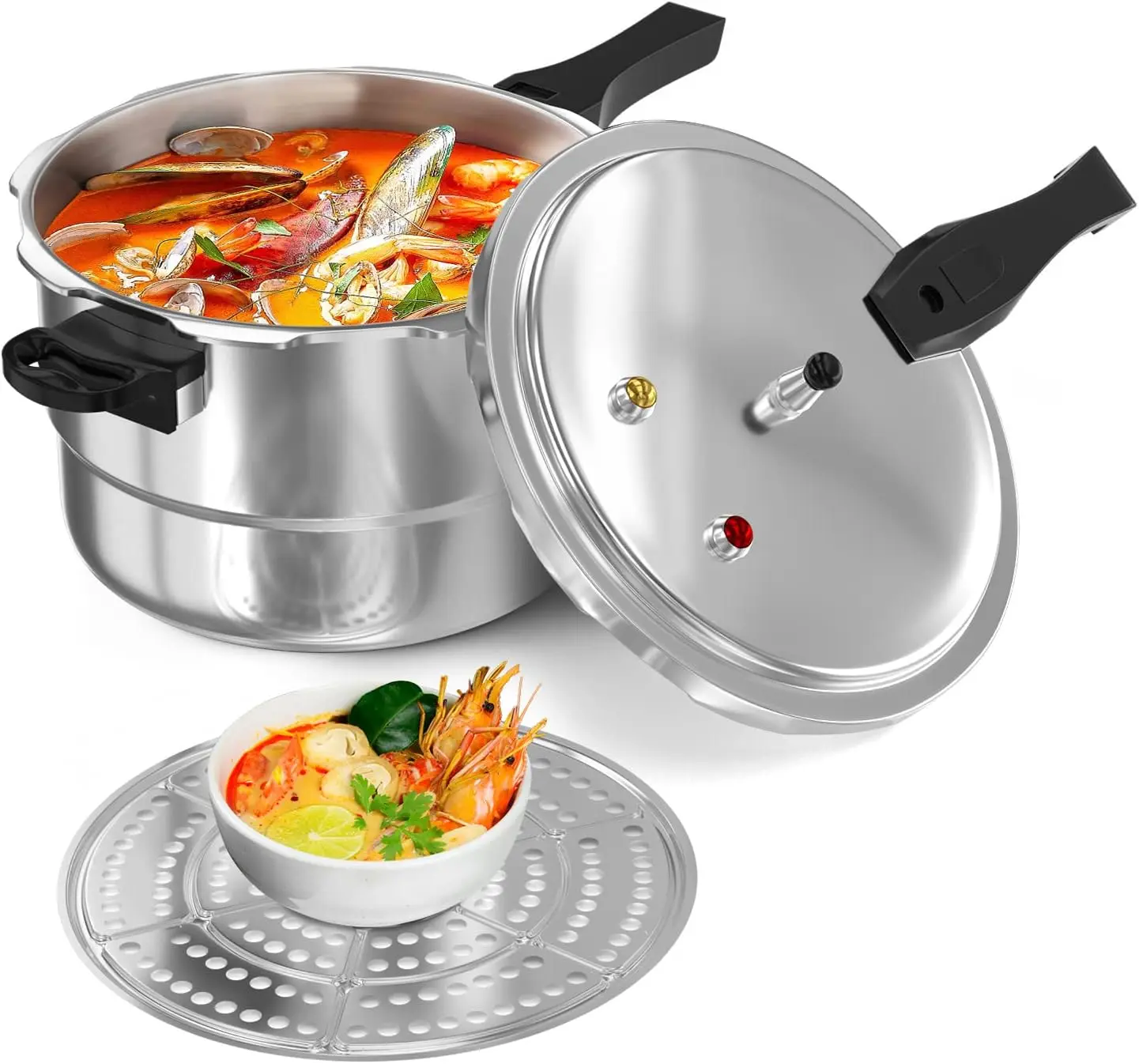 6Qt Aluminum Pressure Cooker with Release Valve, 8 Safety Features, Pressure Canner for Gas & Induction Cooktop, Canner Rack
6Qt Aluminum Pressure Cooker with Release Valve, 8 Safety Features, Pressure Canner for Gas & Induction Cooktop, Canner Rack