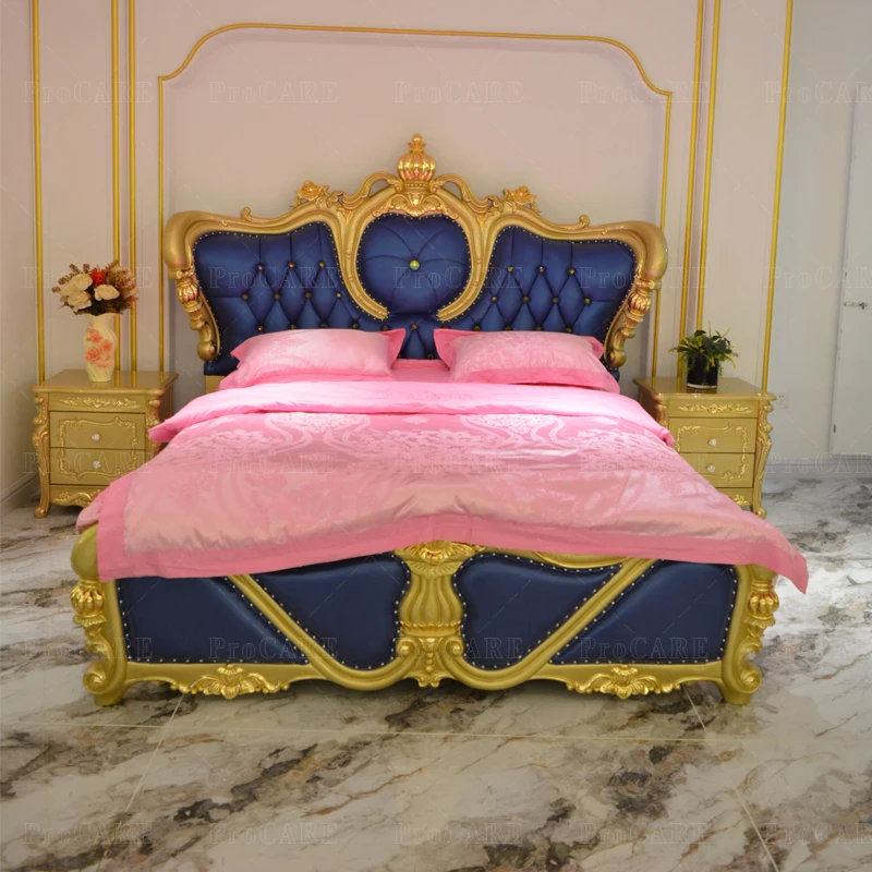 European double bed American genuine leather carved villa lantern solid wood bed
European double bed American genuine leather carved villa lantern solid wood bed