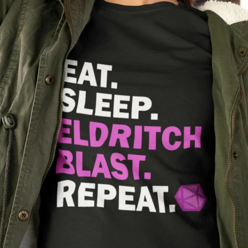 Eat Sleep Eldritch Blast T-Shirt, Dungeon Master, Warlock Dark Wizard Spell Clothing, Tabletop Game, D20, Role Playing Unisex Te
Eat Sleep Eldritch Blast T-Shirt, Dungeon Master, Warlock Dark Wizard Spell Clothing, Tabletop Game, D20, Role Playing Unisex Te