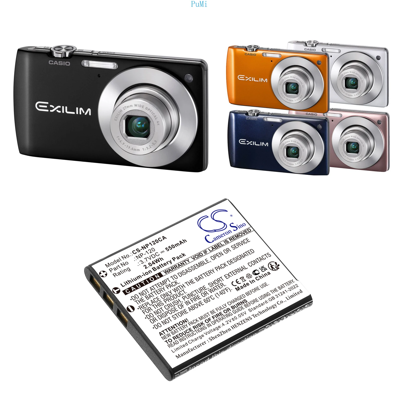 CameronSino Li-ion Camera Battery for Casio, 3.7V, 550mAh , Compatible Models: Exilim EX-EX-S200BK, Exilim EX-S200
CameronSino Li-ion Camera Battery for Casio, 3.7V, 550mAh , Compatible Models: Exilim EX-EX-S200BK, Exilim EX-S200