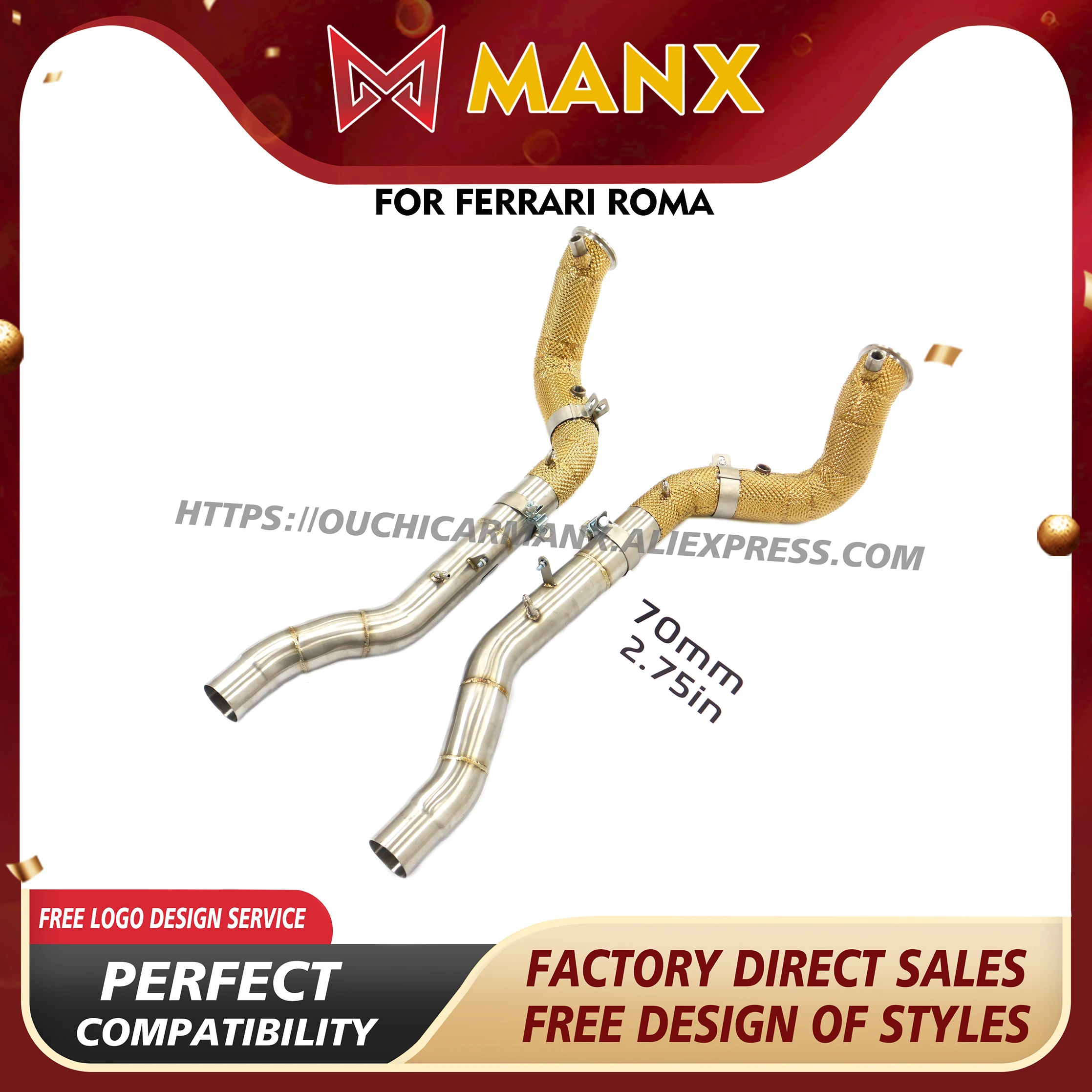 MANX for Ferrari Roma Downpipe SUS304 Exhaust system Enhanced horsepower Heat shield Long service life
MANX for Ferrari Roma Downpipe SUS304 Exhaust system Enhanced horsepower Heat shield Long service life