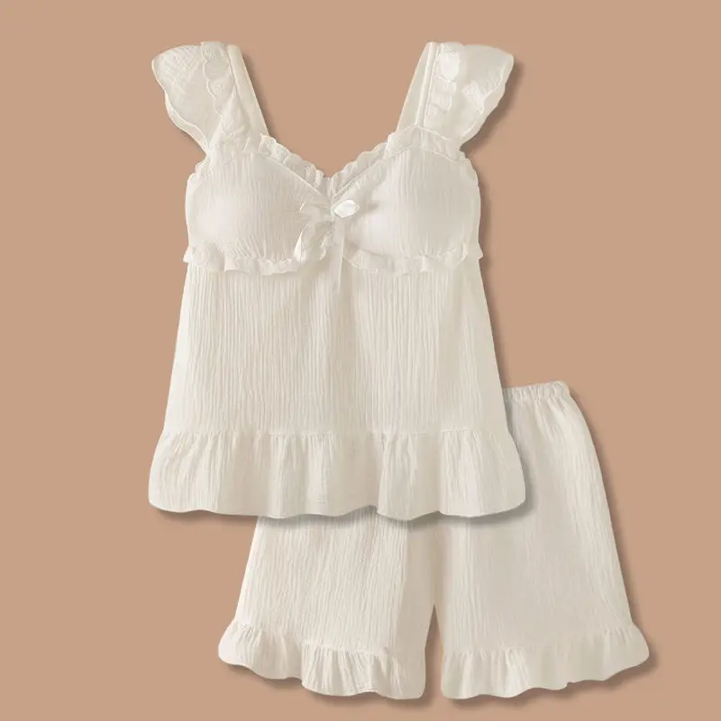 Suspender Sexy Lingerie Suit Women Sleepwear Sweet Style Pure Pajamas with Chest Pad Summer Home Clothes White Pyjamas Femme
Suspender Sexy Lingerie Suit Women Sleepwear Sweet Style Pure Pajamas with Chest Pad Summer Home Clothes White Pyjamas Femme