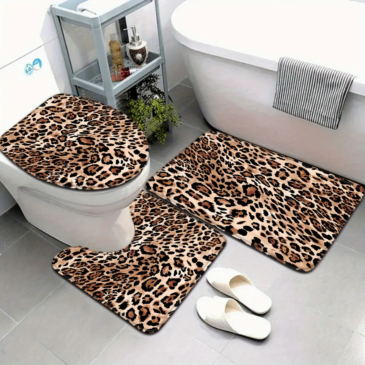 Leopard Print Bathroom Set - Soft & Non-slip Contour Mat, Toilet Cover, and Bathtub Mat for Stylish Home Decor
Leopard Print Bathroom Set - Soft & Non-slip Contour Mat, Toilet Cover, and Bathtub Mat for Stylish Home Decor