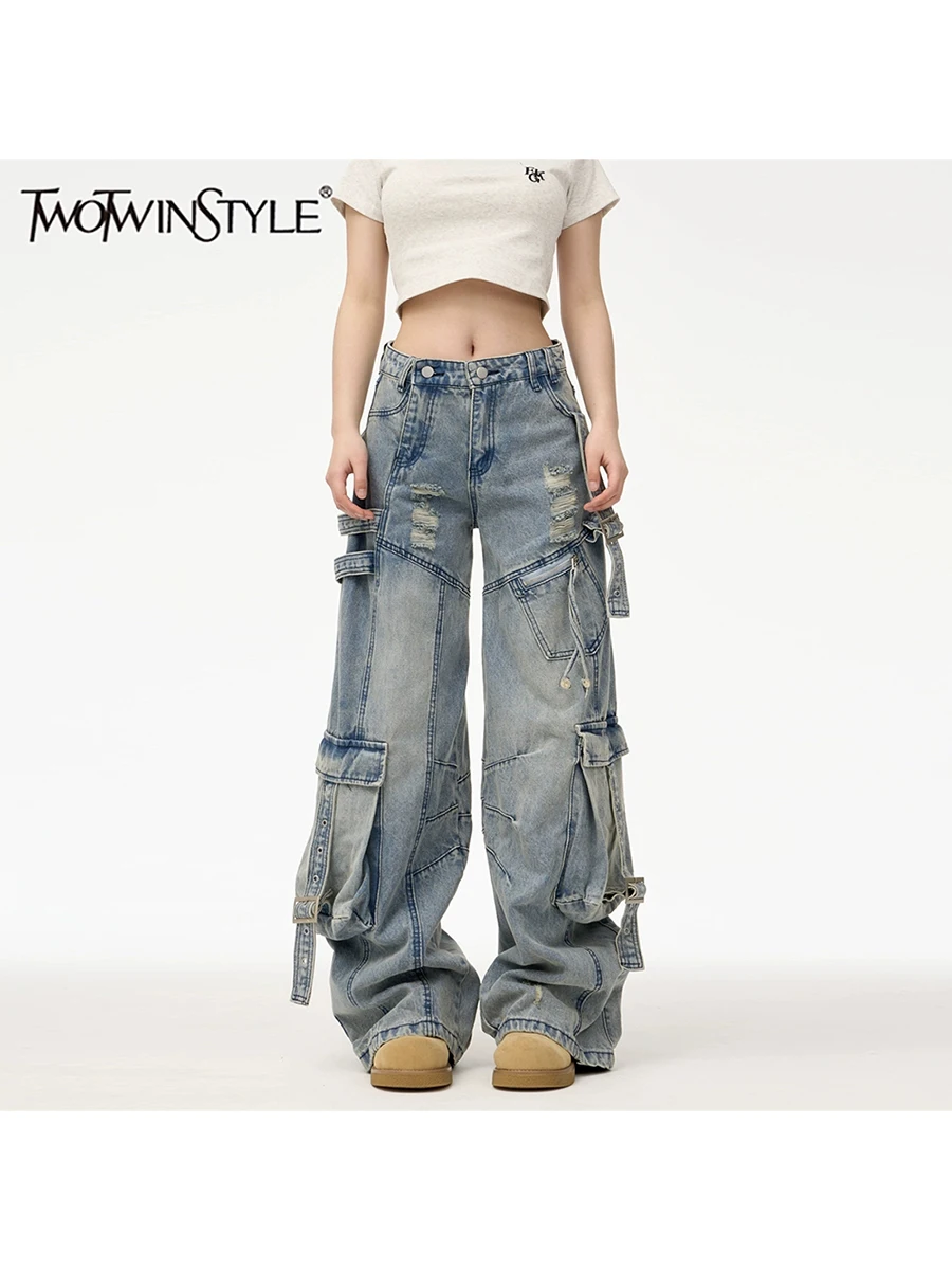 TWOTWINSTYLE Designer Spliced Pockets For Women High Waist Temperament Patchwork Lace Up Jeans Female Fashion Style Clothes New
TWOTWINSTYLE Designer Spliced Pockets For Women High Waist Temperament Patchwork Lace Up Jeans Female Fashion Style Clothes New