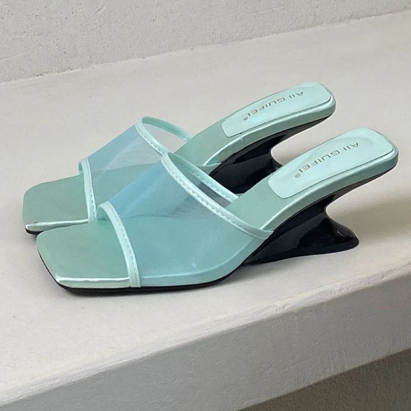 Mesh Breathable Wedge Slippers Women Square Toe Elegant Slides Ladies Dress Shoes Fashion Designer Brand High Heels Sandals
Mesh Breathable Wedge Slippers Women Square Toe Elegant Slides Ladies Dress Shoes Fashion Designer Brand High Heels Sandals