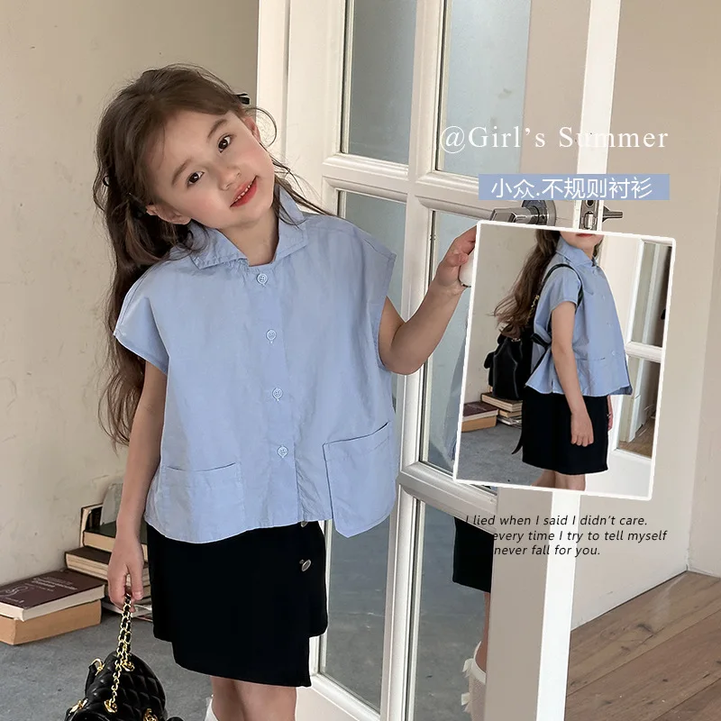 2024 Summer Girls Korean Style Comfortable Casual Sleeveless Short Lapel Blue Shirt Skirt Suit Boutique Clothing Simple Style
2024 Summer Girls Korean Style Comfortable Casual Sleeveless Short Lapel Blue Shirt Skirt Suit Boutique Clothing Simple Style