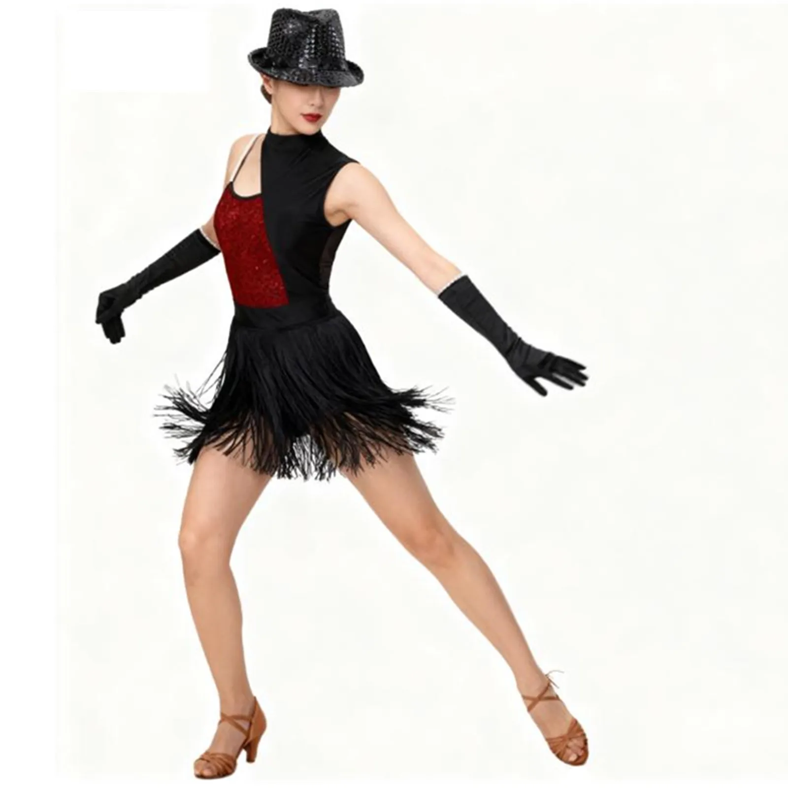 Womens Latin Jazz Latin Dance Performance Leotard Costume Ballet Dance Outfit Shiny Sequins Fringed Bodysuit with Gloves Hat
Womens Latin Jazz Latin Dance Performance Leotard Costume Ballet Dance Outfit Shiny Sequins Fringed Bodysuit with Gloves Hat