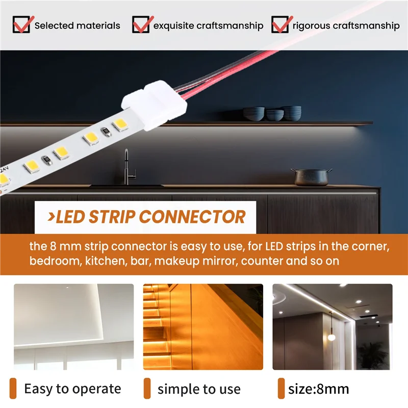 MAKE-24Pcs 8 мм 2-контактный разъем для светодиодной ленты шириной 8 мм, гибкий SMD 3528 2835, одноцветные светодиодные ленты, беспаечные светильники
MAKE-24Pcs 8 мм 2-контактный разъем для светодиодной ленты шириной 8 мм, гибкий SMD 3528 2835, одноцветные светодиодные ленты, беспаечные светильники