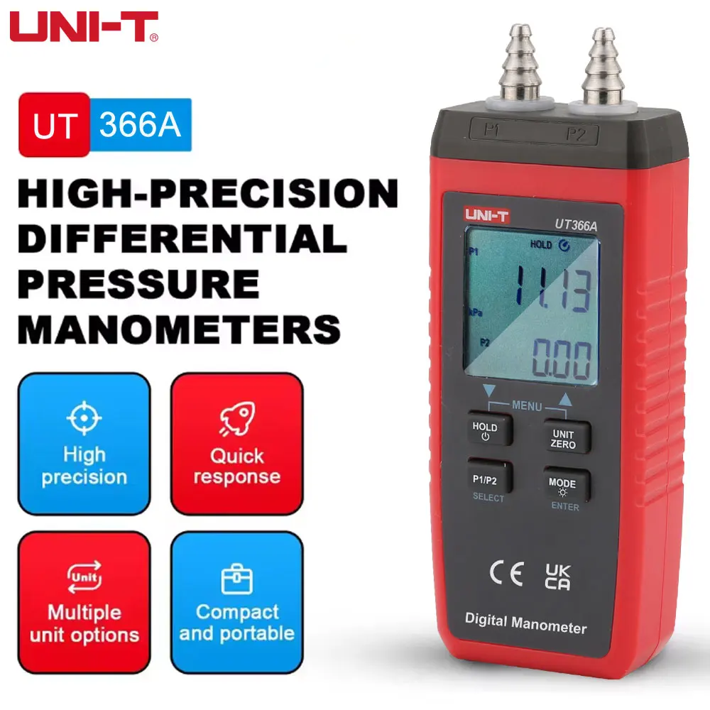 UNI-T UT366A Manometer Digital Surface Pressure Difference Measurement Wind Speed Air Pressure Differential Pressure Gauge Meter
UNI-T UT366A Manometer Digital Surface Pressure Difference Measurement Wind Speed Air Pressure Differential Pressure Gauge Meter