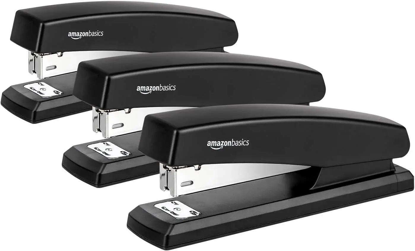 Desktop Office Stapler, 25 Sheet Capacity, Non-Slip Rubber Base, Black, 3-Pack with 1000 Staples
Desktop Office Stapler, 25 Sheet Capacity, Non-Slip Rubber Base, Black, 3-Pack with 1000 Staples