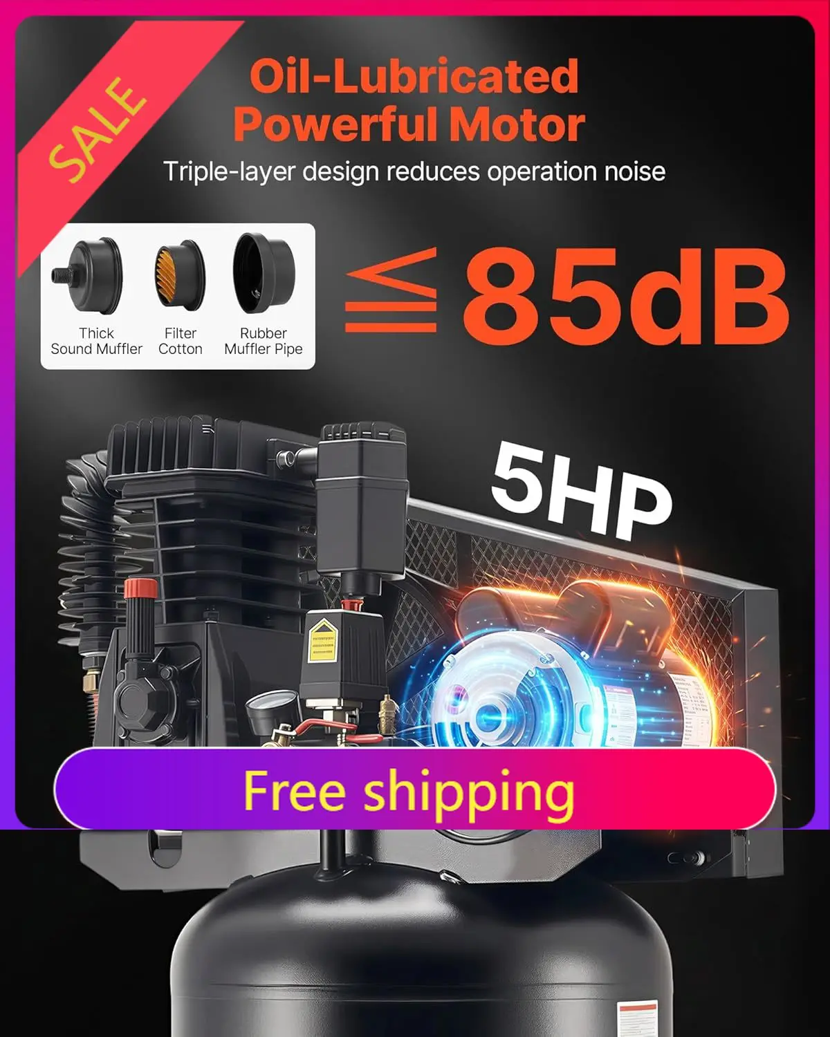 60 Gallons Heavy-Duty Air Compressor, 5HP 12 SCFM at 90PSI Air Compressors Max 145PSI Pressure, Oil-Lubricated Compressor Tank f
60 Gallons Heavy-Duty Air Compressor, 5HP 12 SCFM at 90PSI Air Compressors Max 145PSI Pressure, Oil-Lubricated Compressor Tank f
