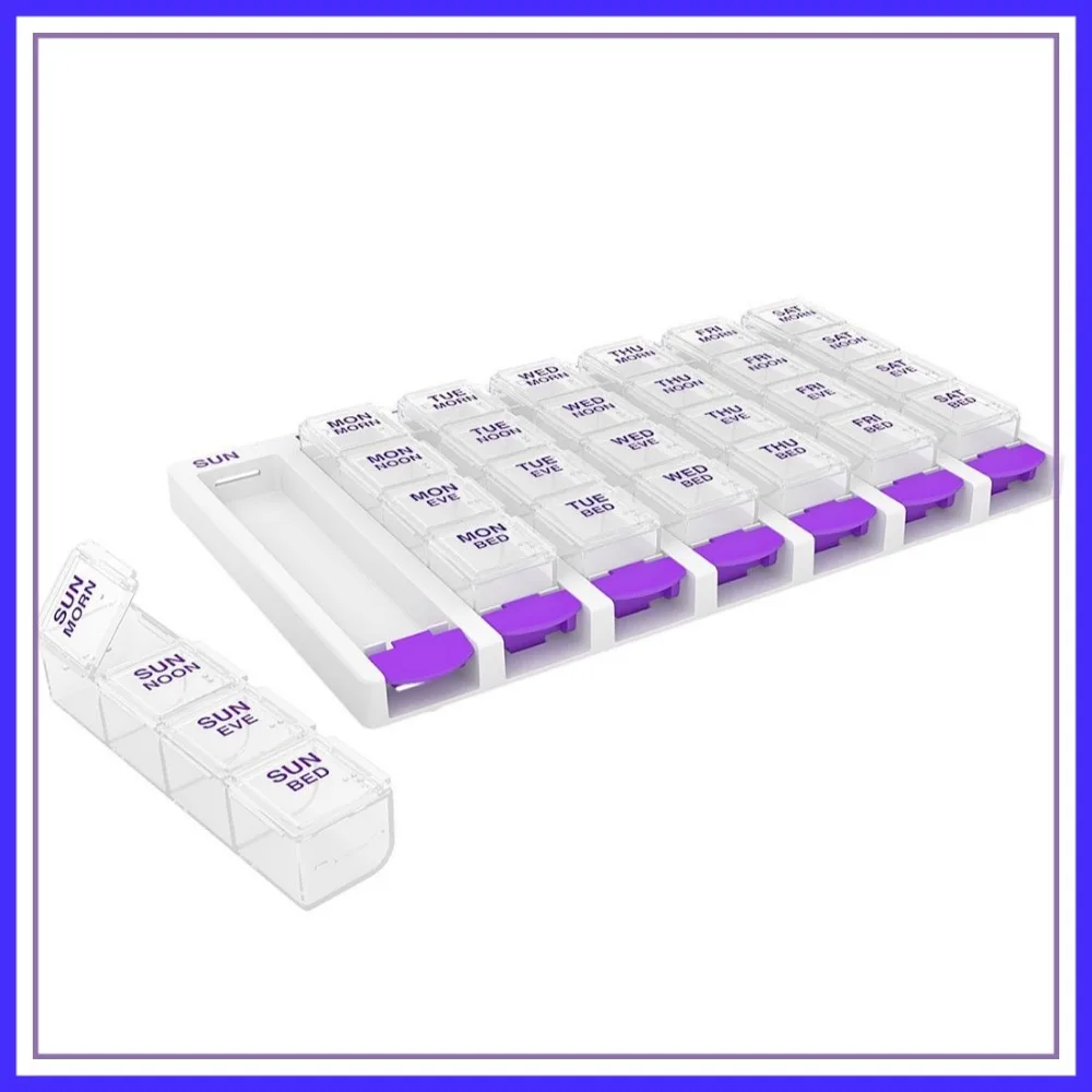 Weekly 7-Day Pill Organizer, 4 Times a Day, Small Removable Compartments, Clear Lids, BPA Free, Color May Vary
Weekly 7-Day Pill Organizer, 4 Times a Day, Small Removable Compartments, Clear Lids, BPA Free, Color May Vary