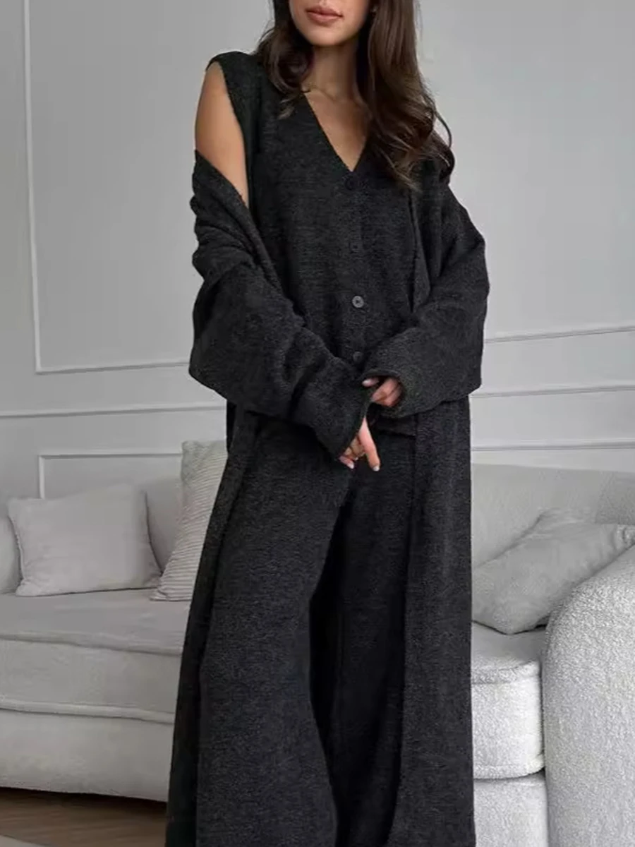 Solid Knitted Trouser 3 Piece Set Women Autumn V Neck Sweater Vest+long Cardigan+high Waist Wide Leg Pants Simple Fashion Outfit
Solid Knitted Trouser 3 Piece Set Women Autumn V Neck Sweater Vest+long Cardigan+high Waist Wide Leg Pants Simple Fashion Outfit