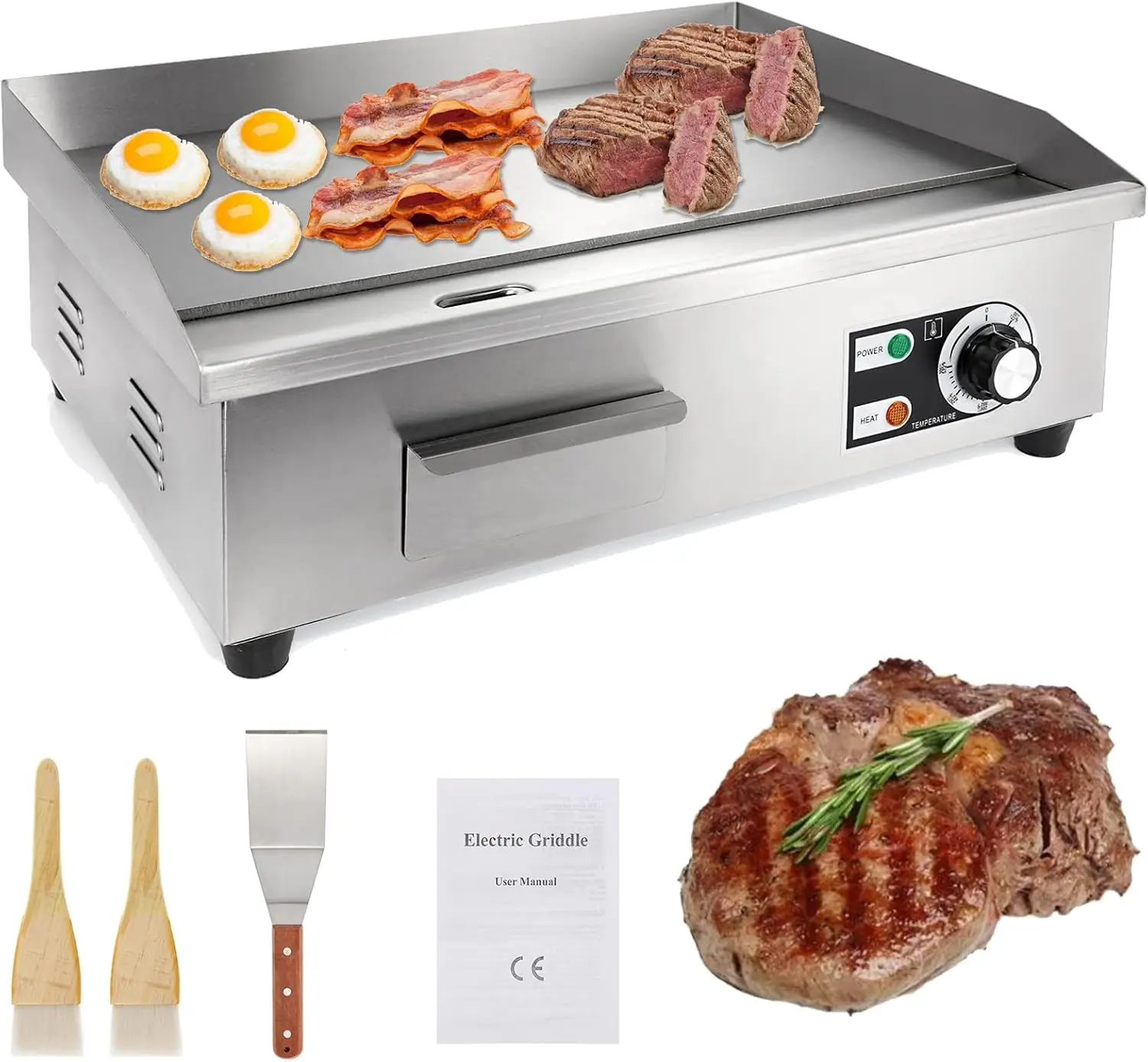 Commercial Electric Griddle 22”, 3000W Electric Flat Top Griddle Grill Indoor with 122~572℉ Adjustable Temperature Control, Non-
Commercial Electric Griddle 22”, 3000W Electric Flat Top Griddle Grill Indoor with 122~572℉ Adjustable Temperature Control, Non-