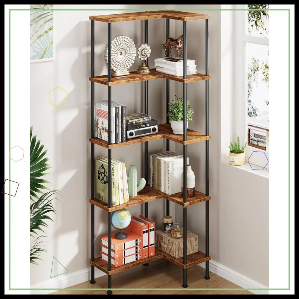 5-Tier Corner Bookshelf L-Shaped Modern Storage Rack for Living Room Bedroom Office Kitchen Rustic Brown 60" Tall
5-Tier Corner Bookshelf L-Shaped Modern Storage Rack for Living Room Bedroom Office Kitchen Rustic Brown 60" Tall