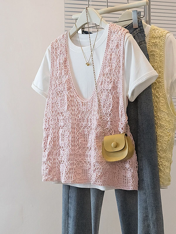 Pink Hollow out Knitted Vest Women's Summer New Style Large Size Fat MM Layering Sleeveless Top Fashionable Commute Style
Pink Hollow out Knitted Vest Women's Summer New Style Large Size Fat MM Layering Sleeveless Top Fashionable Commute Style