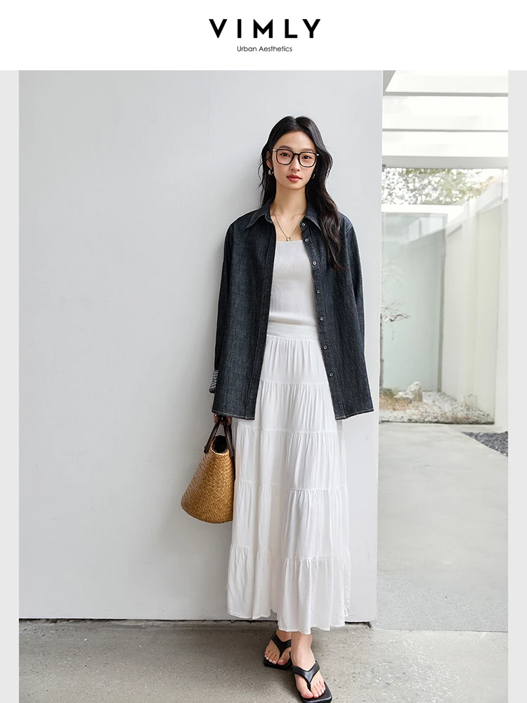 VIMLY Women's Denim Shirt Spring 2025 Black-Grey Cotton Mid-Length Turn-down Collar Jacket Korean-style Relaxed Fit A0178
VIMLY Women's Denim Shirt Spring 2025 Black-Grey Cotton Mid-Length Turn-down Collar Jacket Korean-style Relaxed Fit A0178