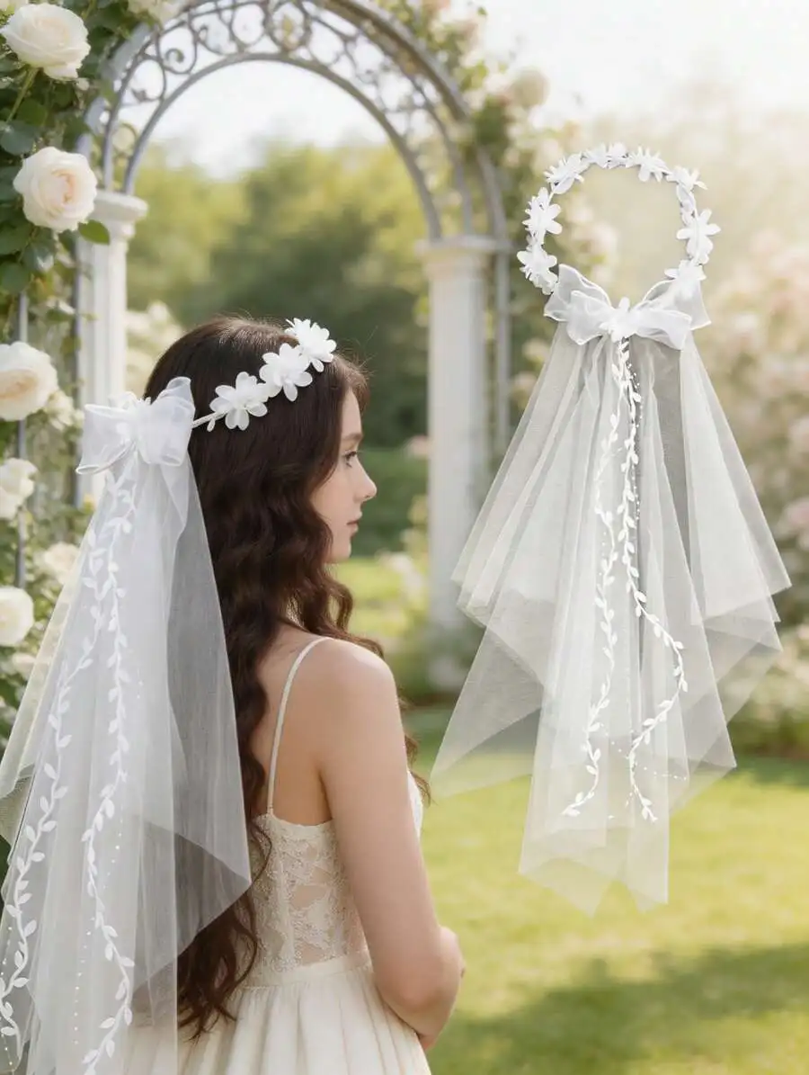 White Floral Headband With Veil For Women Wedding Bridal Accessories
White Floral Headband With Veil For Women Wedding Bridal Accessories
